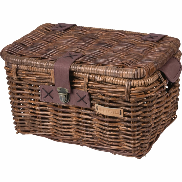 Basil mand riet Denton M 24L + deksel brown 39x27x25cm