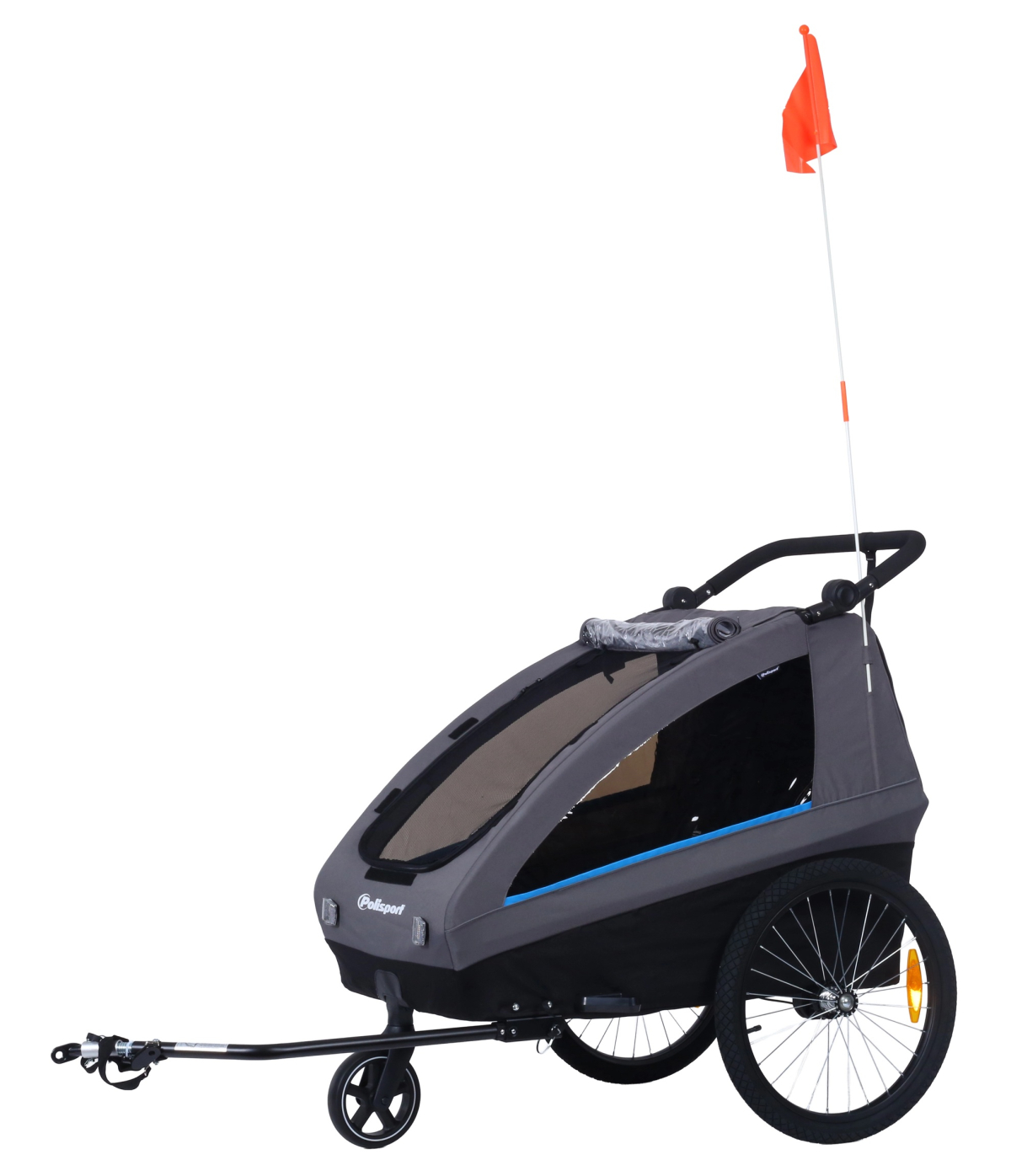 Polisport kids trailer voor fietsen en wandelen grijs/zwart